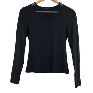 Guess  Black Long Sleeve t-shirt with Mesh mock V-Neck lace Cutout SP